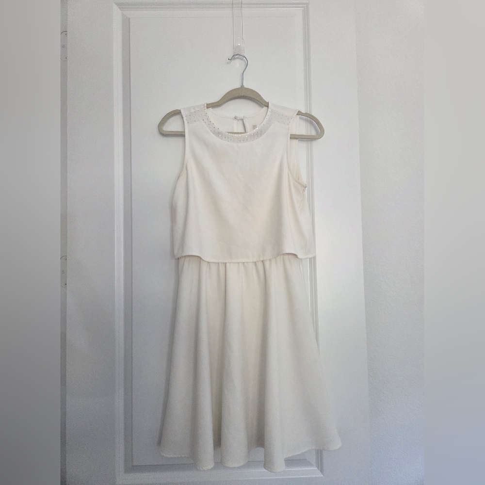 cooper & ella Cream Sleeveless Dress with Dotted Neckline